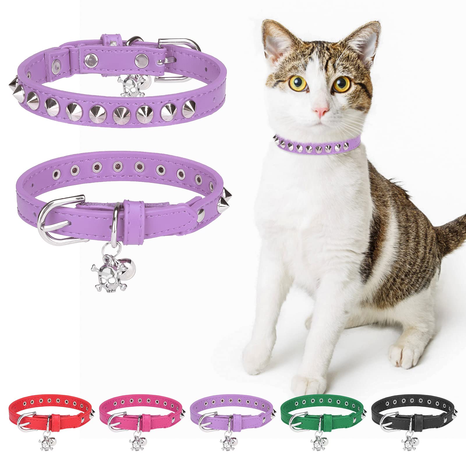 Leather Cat Collars for Boy Girl Cats with Bell and Safety Elastic Belt
