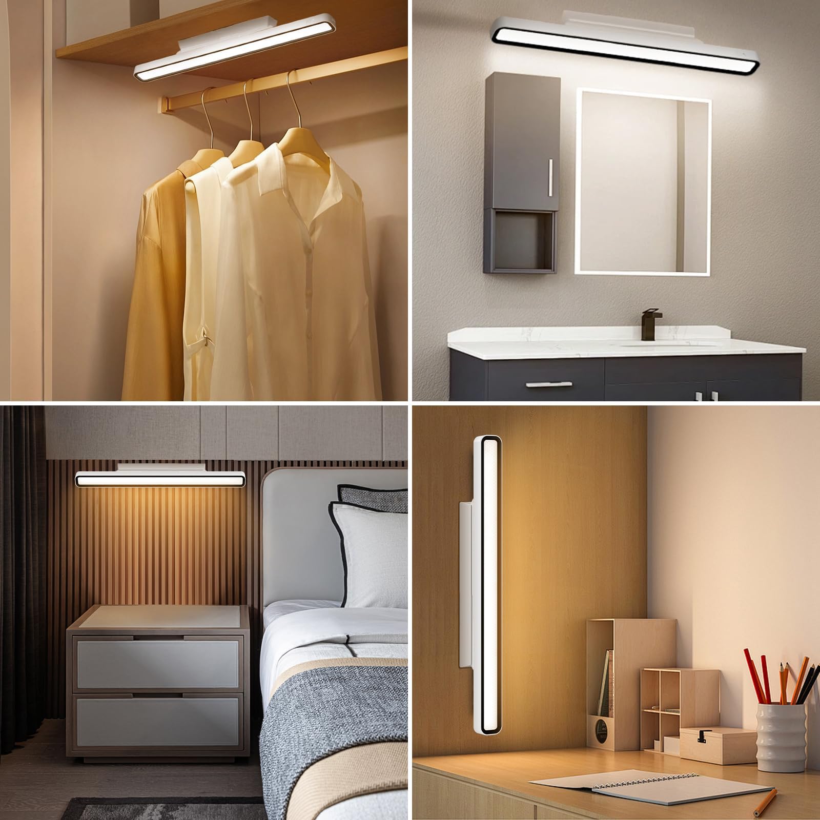 Barra de luz magnética, barra de luz LED recargable de computadora, 3000 K, 4500 K, 6000 K, iluminación de control táctil ajustable de color para oficina, computadora, clóset, recámara