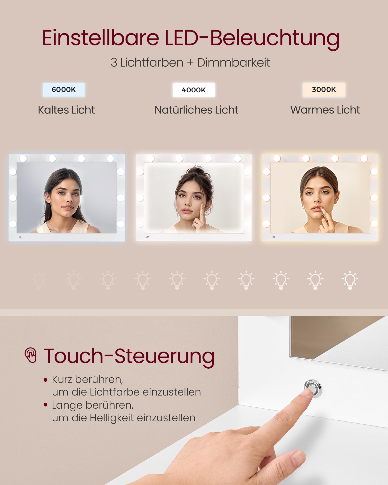 Vasagle Schminktisch mit Hocker und Spiegel – Bild 6