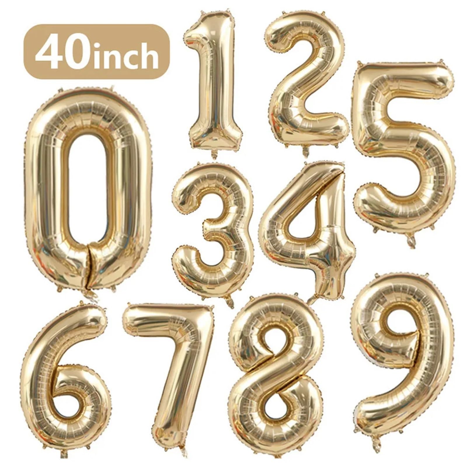 Folienballons, 50 Stück, 101,6 cm groß, weißgold, hellgold, digitaler Folienballon für Mädchengeburtstage, Helium, große Zahl 0–9, Ballon-Dekoration
