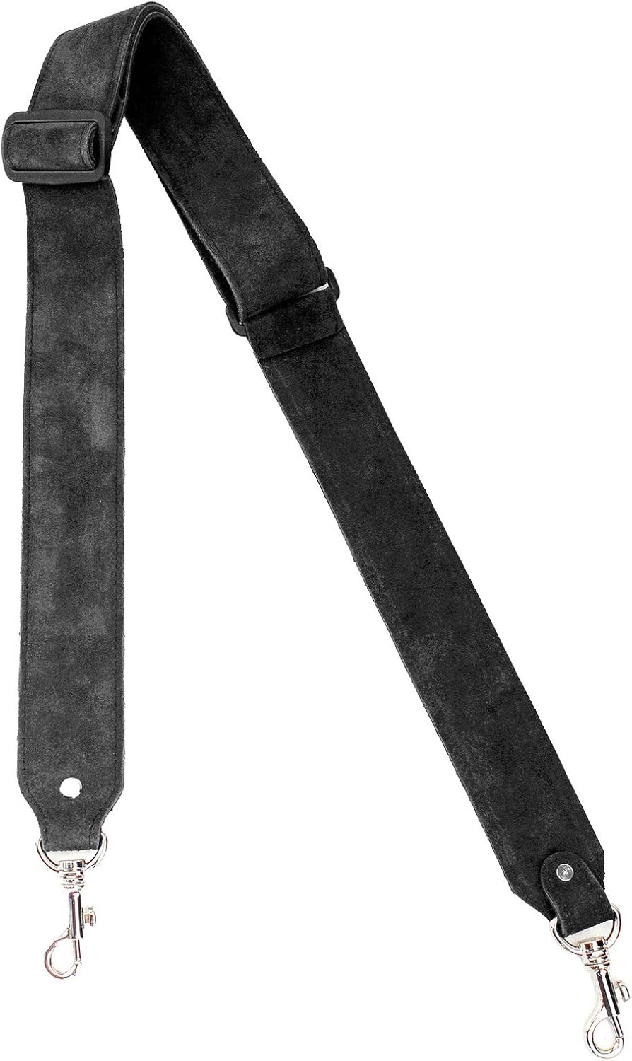 Walker & Williams BS-6-BLK 100% Grain Leather Black Banjo Strap With Clip Ends