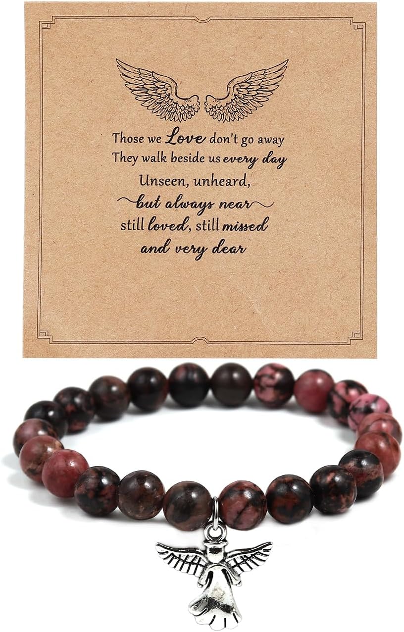 COLORFUL BLING Inspirational Religious Bracelet Guardian Angel Charm Bracelets/Sympathy Gift for Loss of Loved One/Sympathy Gift Amethyst Bead Bracelet/with Angle Wings Jewelry Gifts for Women