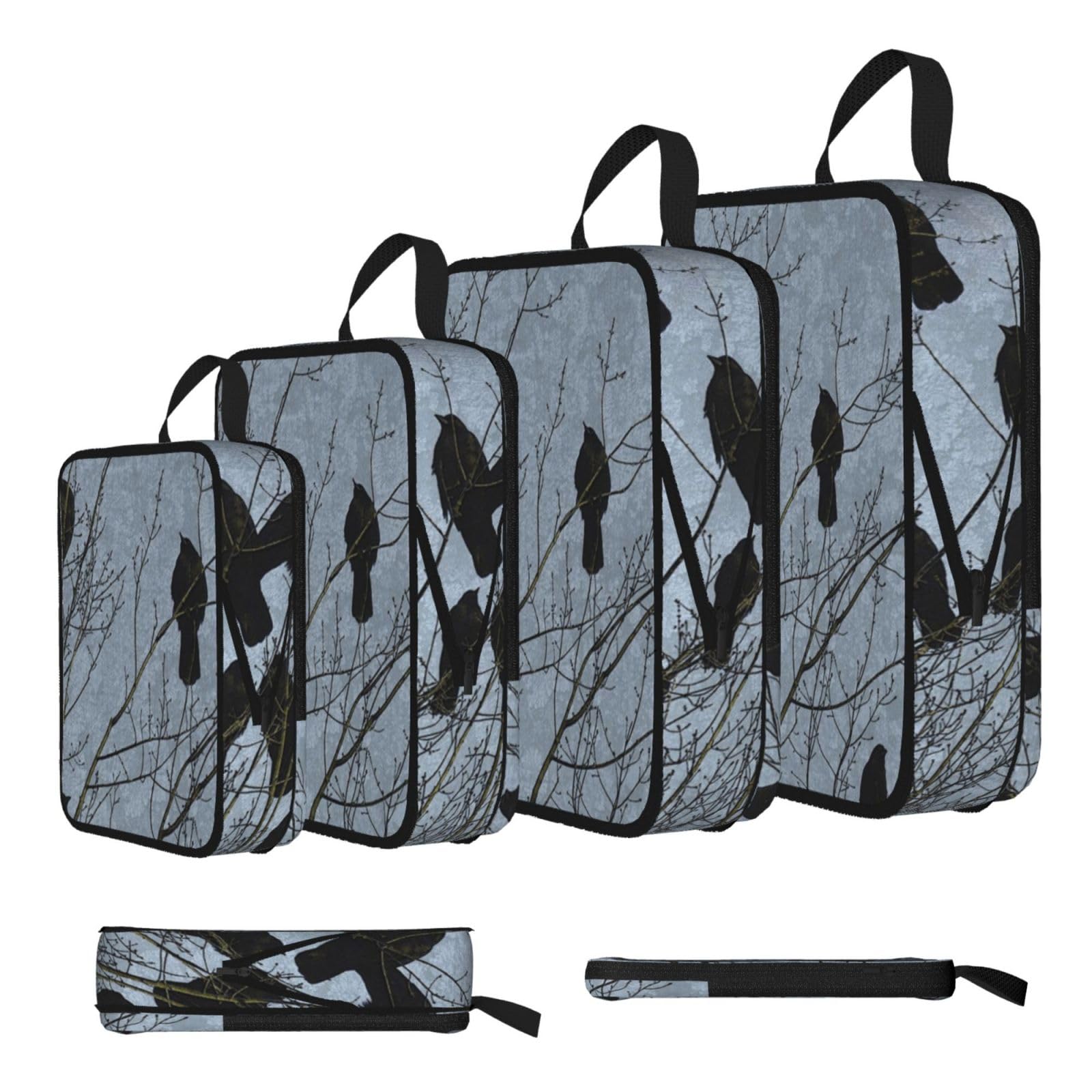 Esnaiuvcd Black Crow Birds Print 4 Set Compression Packing Cubes For Suitcases,Expandable Storage Bags Organizers