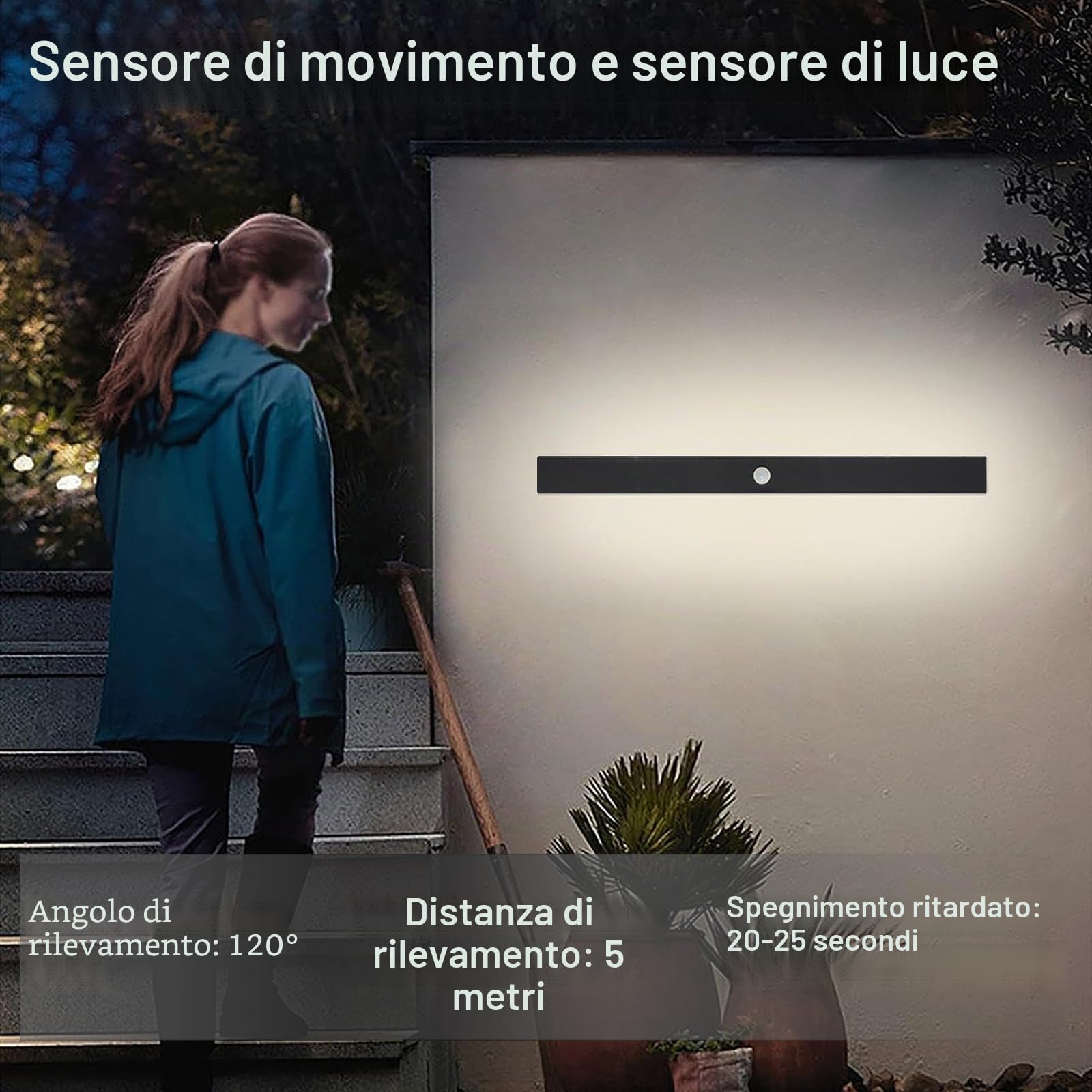 60CM LED Lampada da Esterno con Sensore Movimento Impermeabile Lunga Applique da Esterno/Interno LED Luce Parete per Terrazza Corridoio Ingresso,4000K
