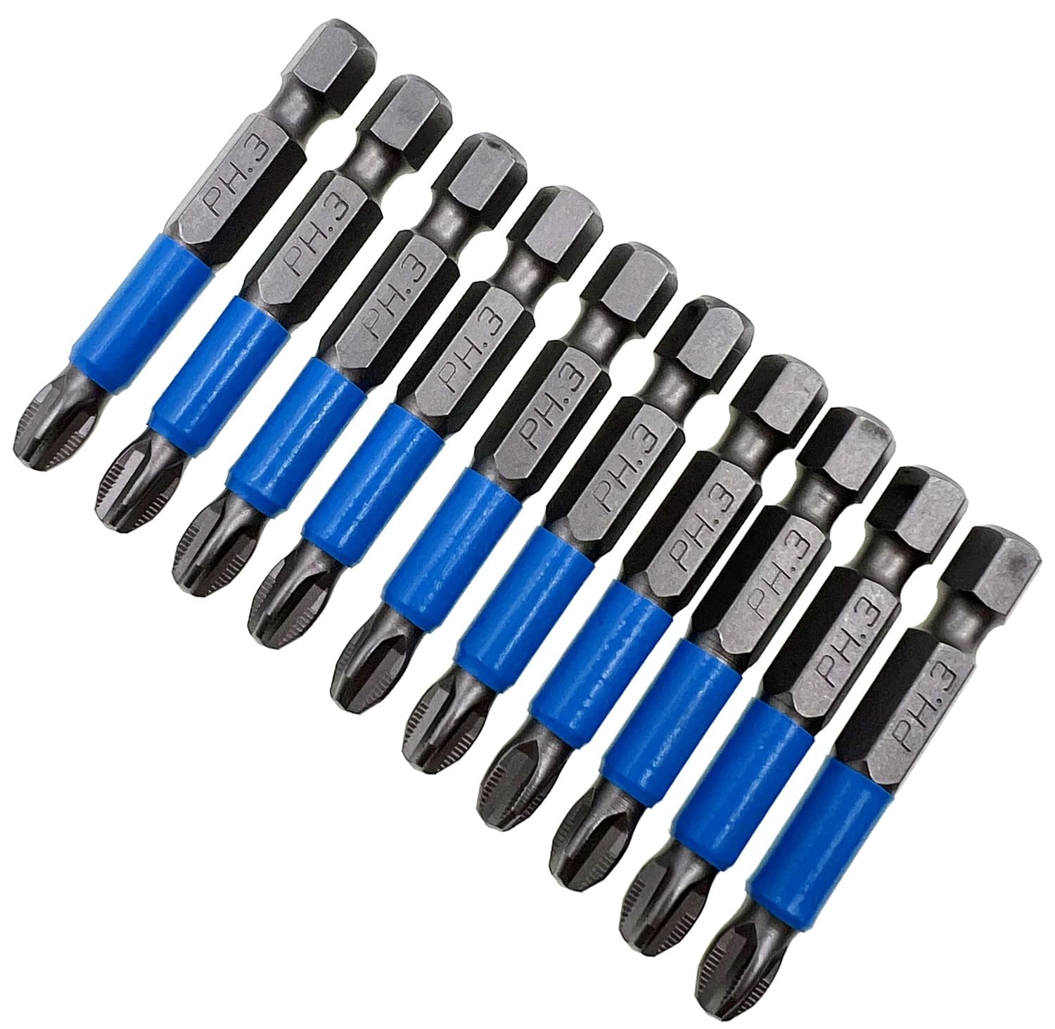 XMHF 10Pcs Anti Slip Phillips Cross Slot PH3 Screwdriver Bit Set 1/4 Inch Hex Shank 50mm Length S2 Steel with Magnetic Tip for Power Screwdriver Drill Impact Driver Kit Tools