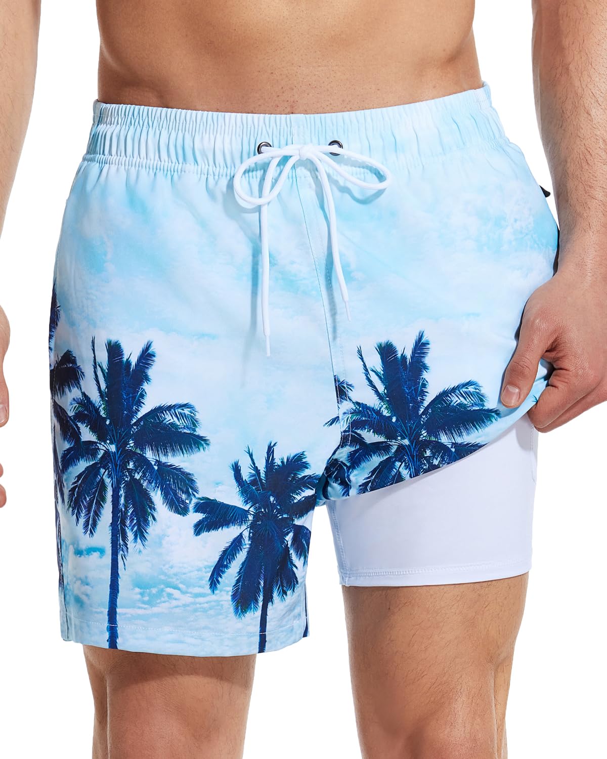 SILKWORLD Mens Swimming Trunks with Compression Liner and Zipper Pockets