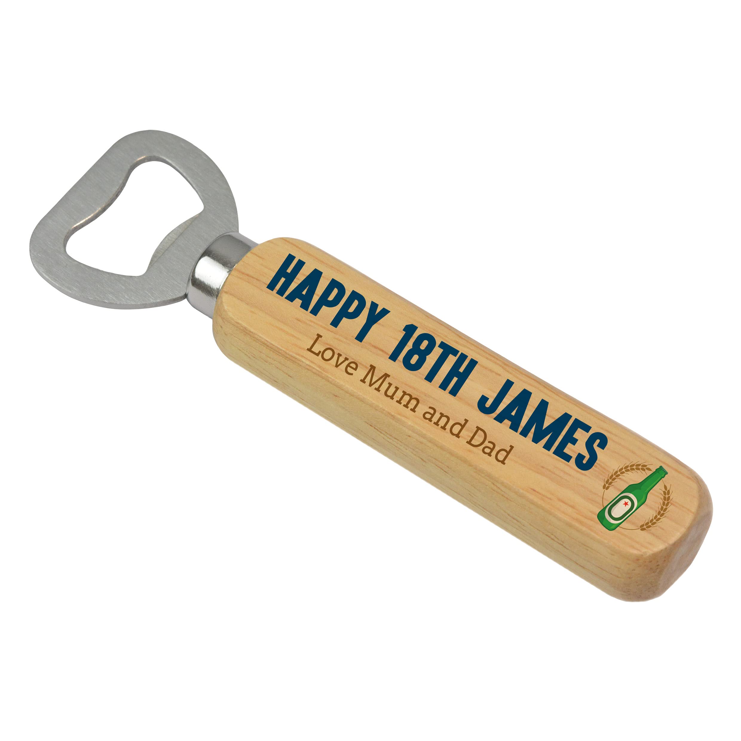 18th Birthday Gifts for Him - PERSONALISED Wooden Beer Drinks Bottle Opener - 21st, 30th, 40th, 50th, 60th Birthday Gifts for Son, Brother, Dad, Grandad - ANY AGE and NAME - Beer Lovers Gifts