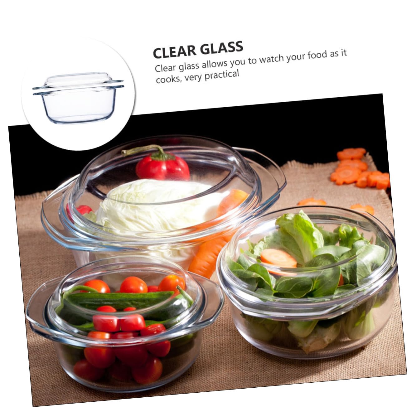 VALICLUD Glasschüssel aus Gehärtetem Glas 1l mit Deckel Hitzebeständige und Ofenfest Mikrowellengeeignet als Suppentopf für Küche und Haushalt
