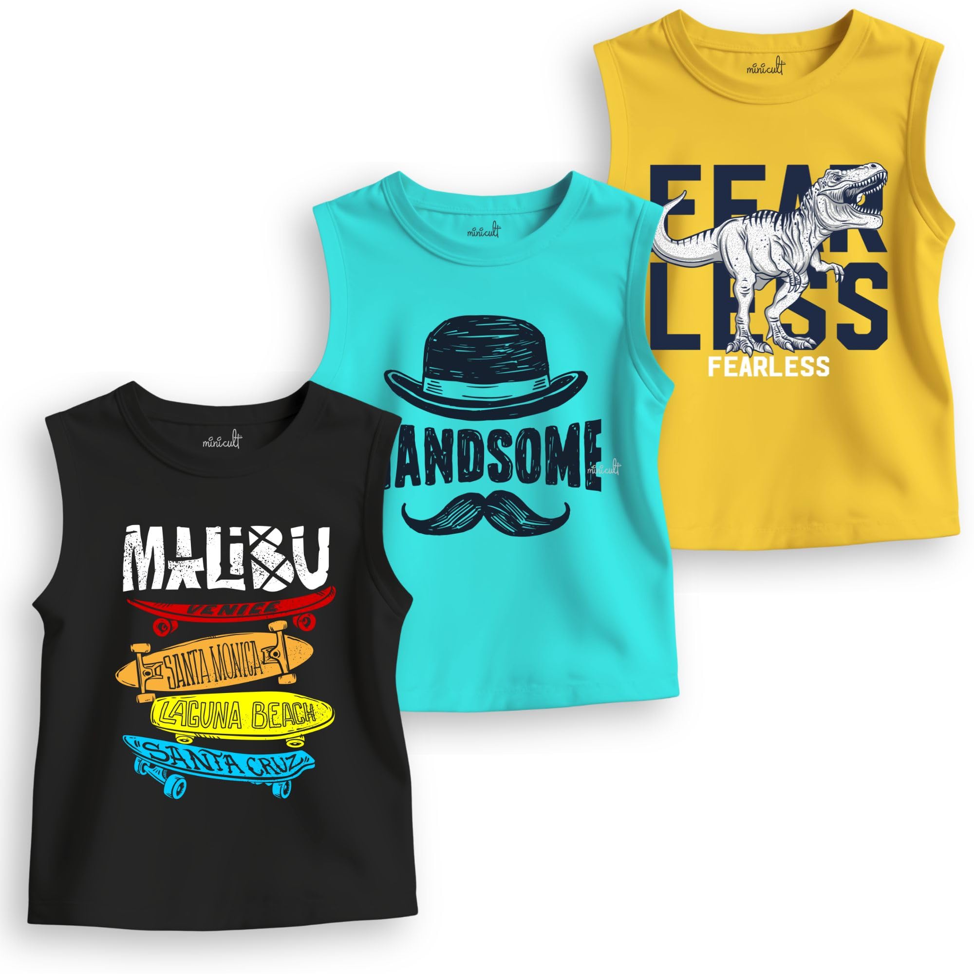 minicult Printed Cotton Jersey Vest for Boys and Girls(Blue)(Pack of 3)(7-8 Years)(Assorted Prints Will BE Sent) - Image 2 thumbnail
