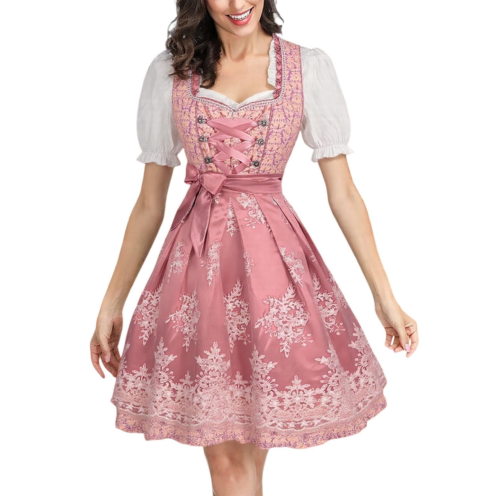 Generisch Elegantes Dirndl Damen Midi Trachtenkleid für Oktoberfest Karneval Festliche Hofdamenmode mit Bluse