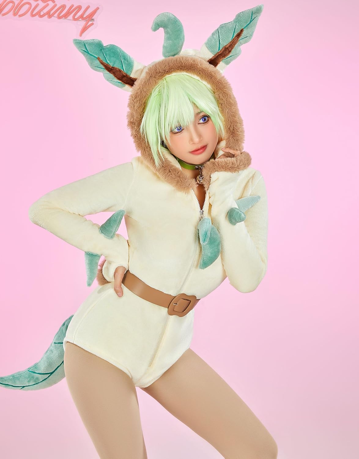 Mobbunny Cute Cartoon Style Romper Yellow Fuzzy Onesie Pajama Loungewear Fluffy Hooded Homewear Short Jumpsuit with Stockings - Image 3