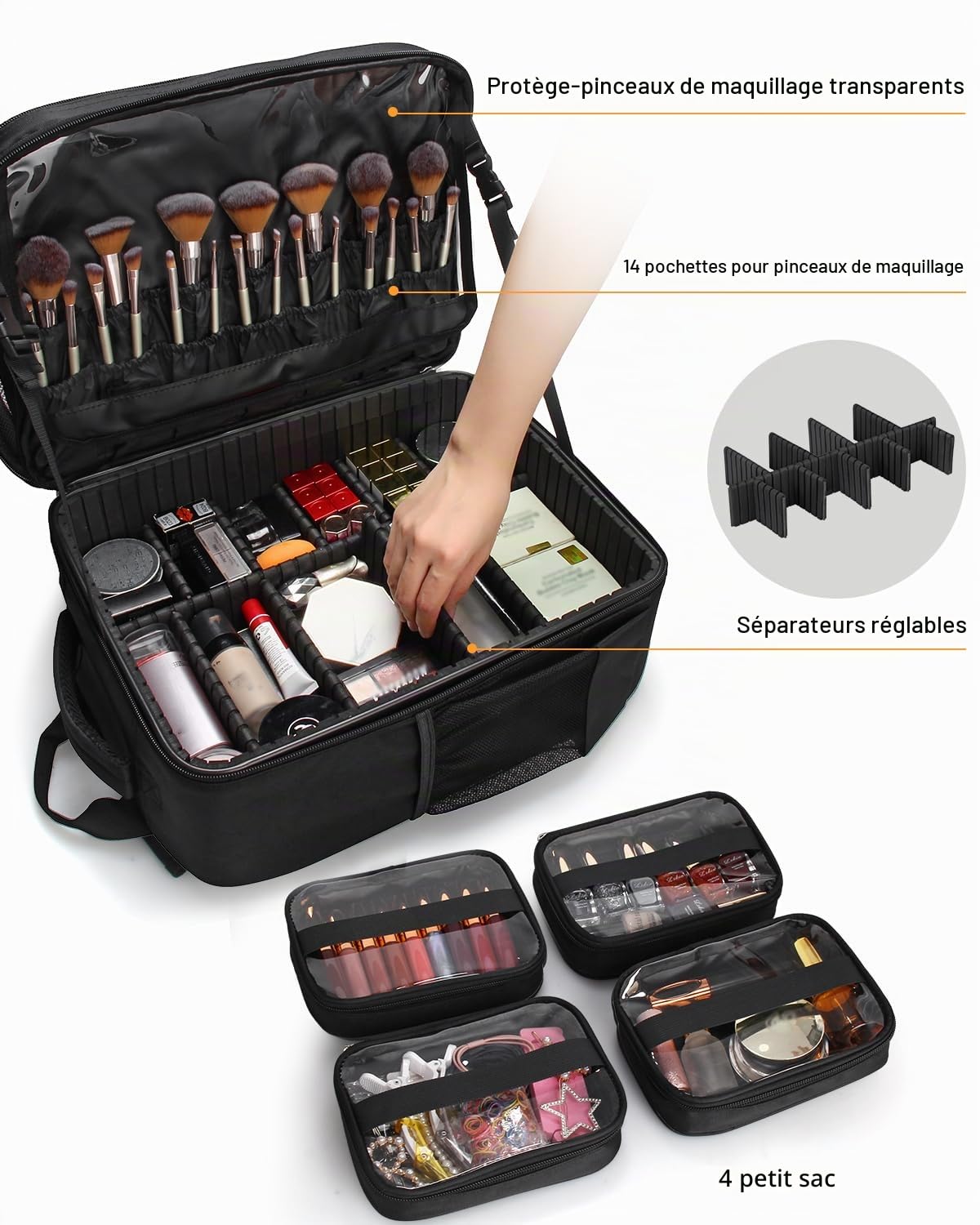 Relavel - Mallette de maquillage professionnelle - Sac à dos extra large - Organisateur de rangement pour artistes de maquillage - 3 couches - Noir