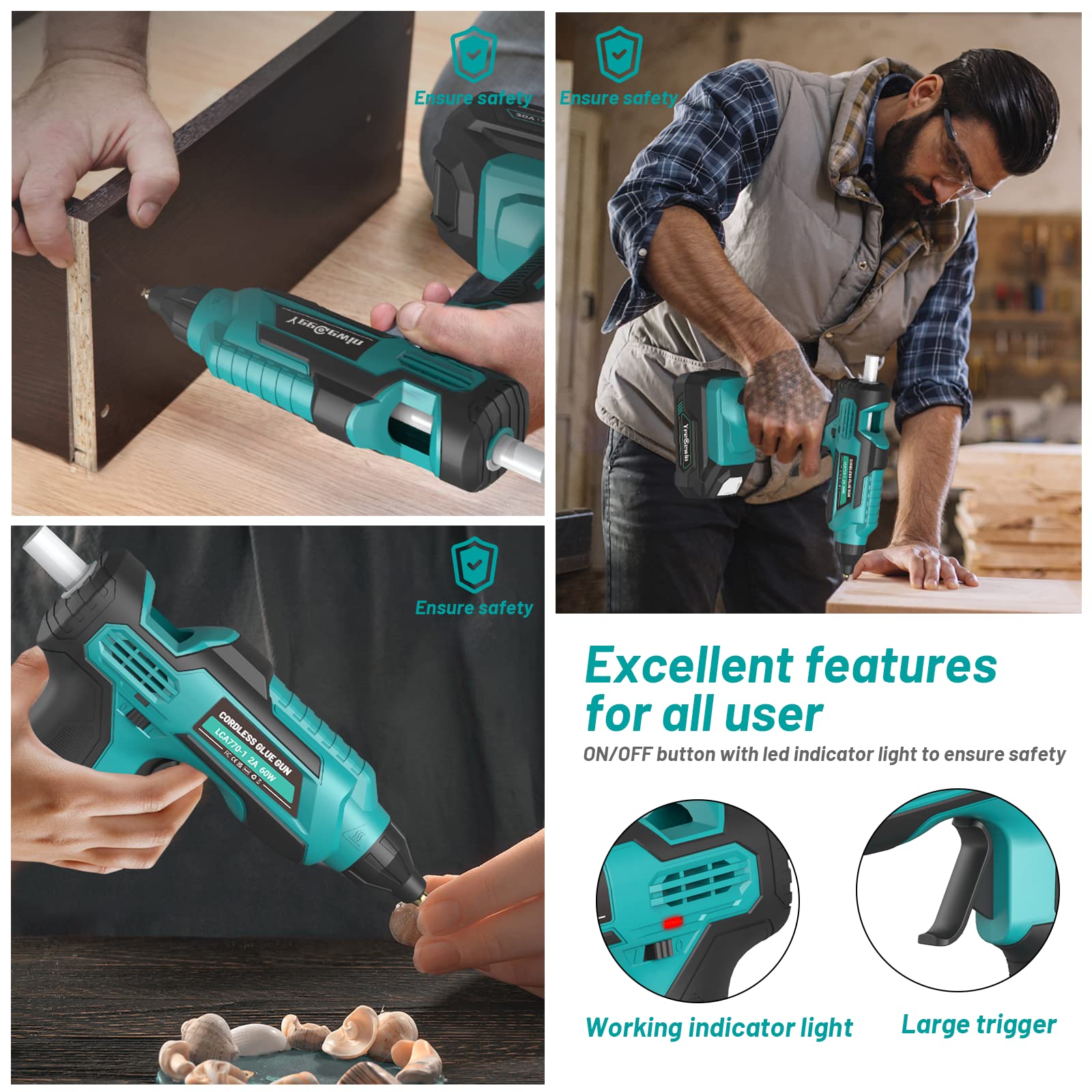 Yeegewin 20V Cordless Hot Glue Gun, Quick Preheat Anti-drip Glue Gun 210~240min Ultra Long Using Time - Included 2.0 Ah Li-ion Battery and Charger 20 Pcs Glue Sticks (2023 Upgraded Version)