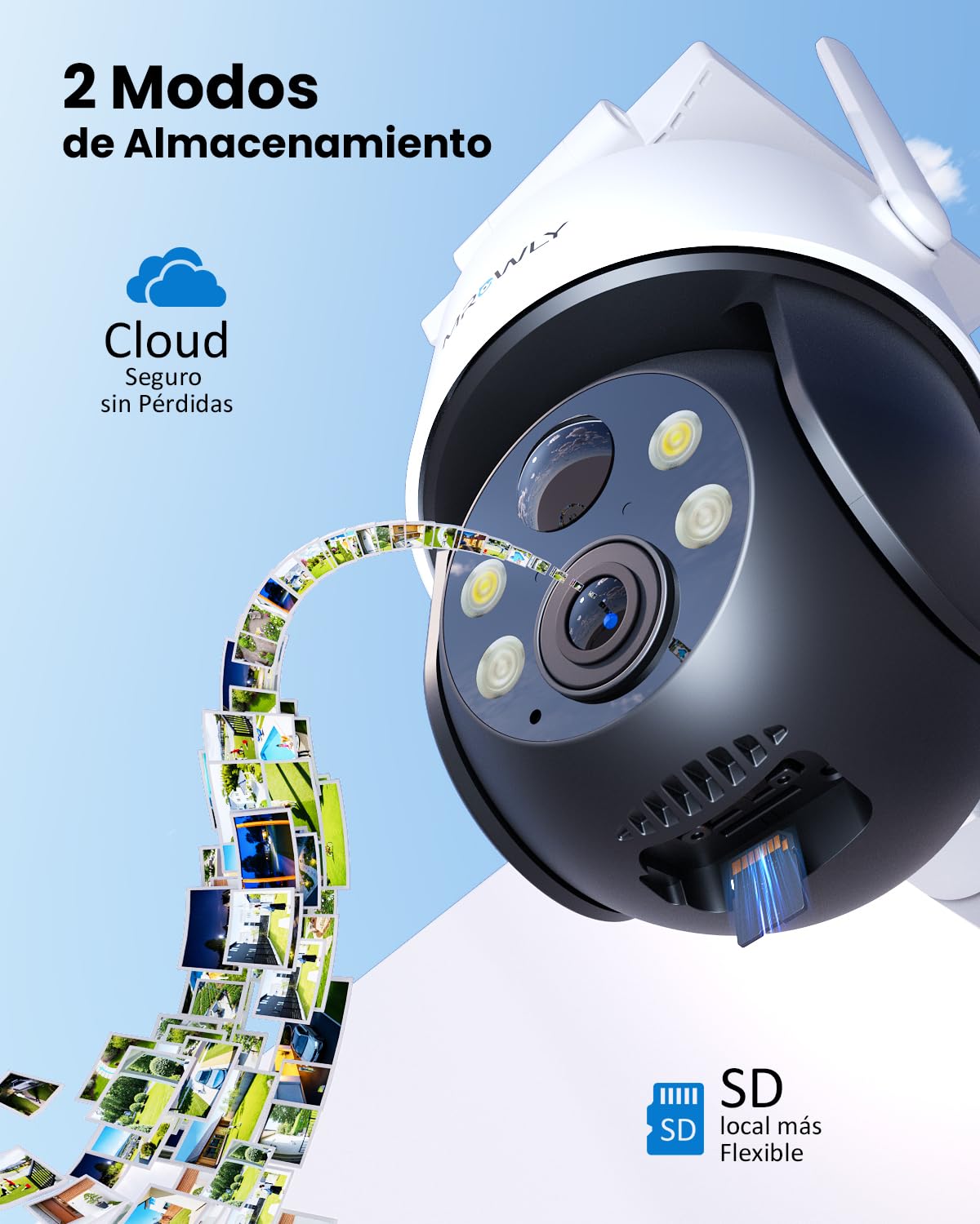 2PCS Mrowly 2K Camara Vigilancia WiFi Exterior Solar, Camara de Vigilancia con Batería Recargable, 3MP Vision Nocturna Color, 360°PTZ, Detección de Movimiento PIR, 2.4GHz, IP65