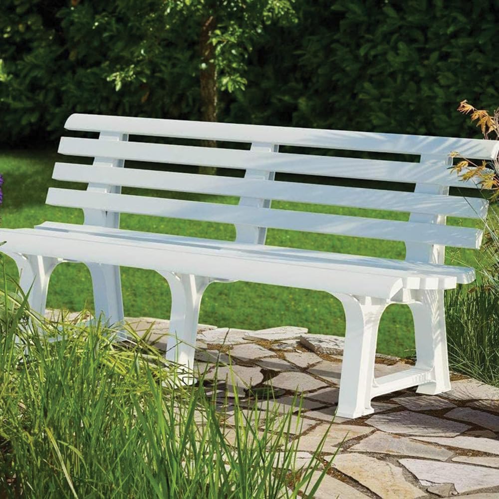 VIRSUS Panchina da Giardino di colore Bianco, Misura 145x49x74 cm, Panca a 3 Sedute, Resistente ai Raggi UV e Intemperie, Panchina da Esterno -ORC008F