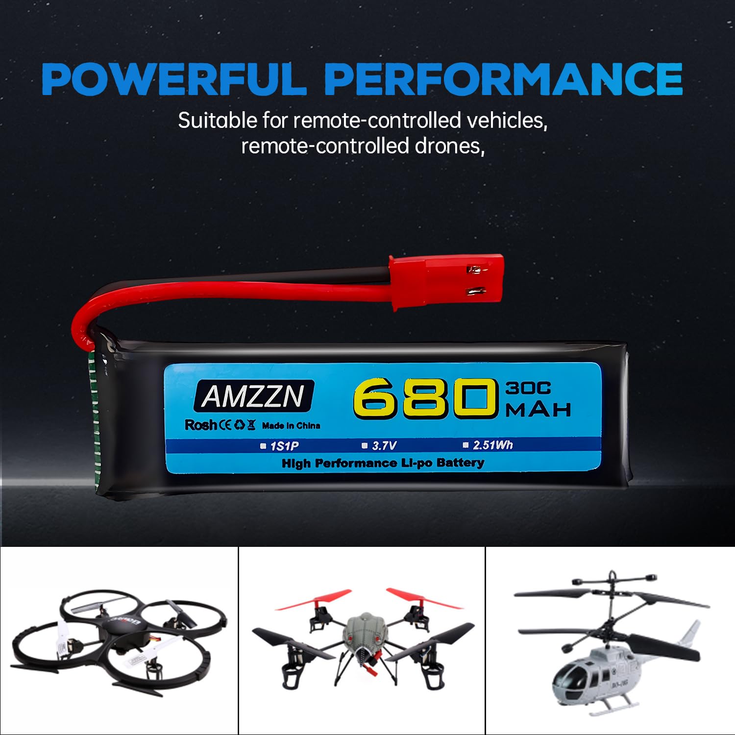AMZZN 5PCS 3.7V 680mAh 1S Lipo Battery with Molex Plug and 5-in-1