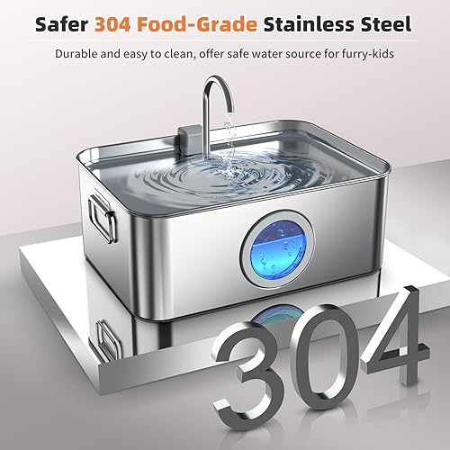 Miniatura 3 de DYSJ01 - Fuente de agua para perros de acero inoxidable de 12L410 oz3.2 galones, fuente de agua ultra silenciosa para mascotas grandes, gatos y