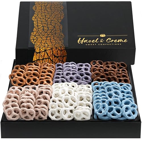 Caja de regalo de pretzels de yogur - Pretzels gourmet - Pretzels cubiertos de chocolate - Cesta de regalo de alimentos - Sabores surtidos gourmet -