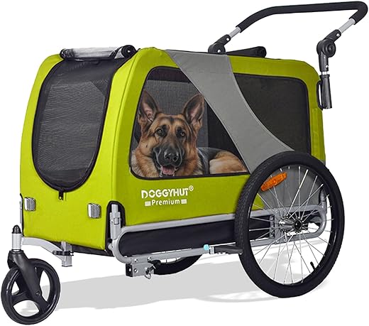 DOGGYHUT® Premium Large/XL Pet Bike Trailer & Stroller for Large Sized Dog or Multiple Small Dogs,Low Center of Gravity,Parking Brakes,Easy Folding Frame,Bicycle Carrier