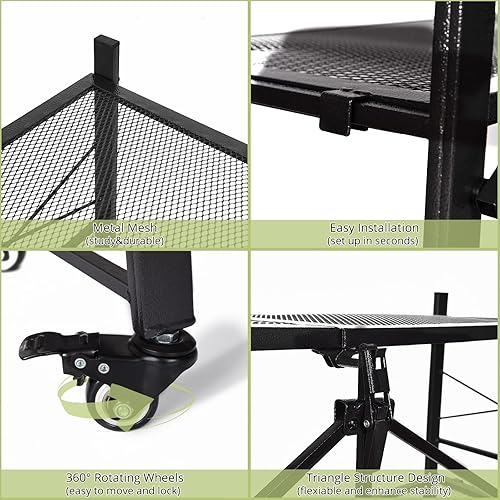 Miniatura 6 de Estantes plegables de 4 niveles de almacenamiento de metal resistente con ruedas  Unidad de estantería plegable sin montaje para cocina, garaje con