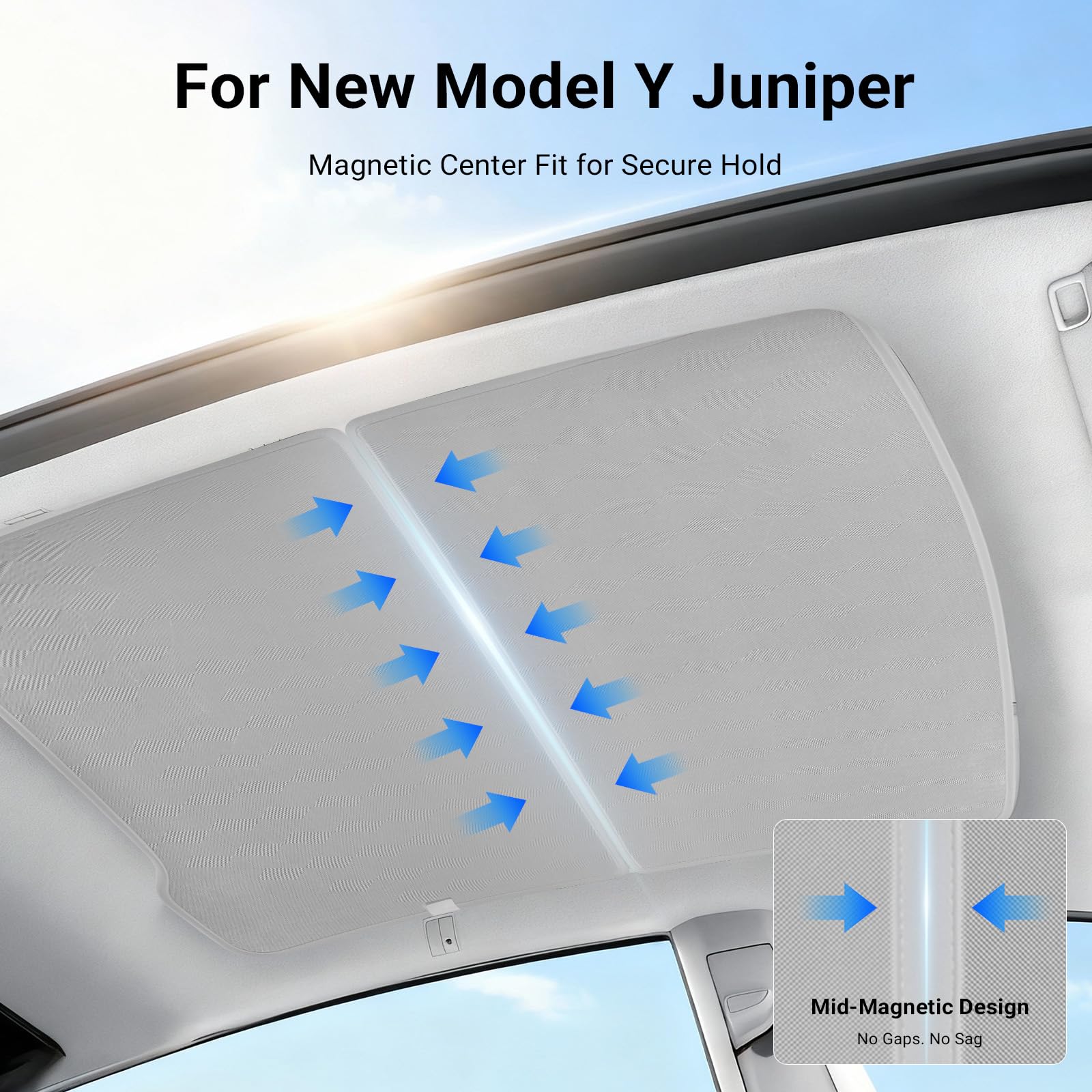Tesla Model Y Juniper 2026 Glasdach Sonnenschutz Faltbar Magnetisch | Ohne Durchhängen & Lücken｜Panoramadach-Sonnenschutz｜Magnetische Befestigung｜Platzsparendes Design｜Hitzeschutz