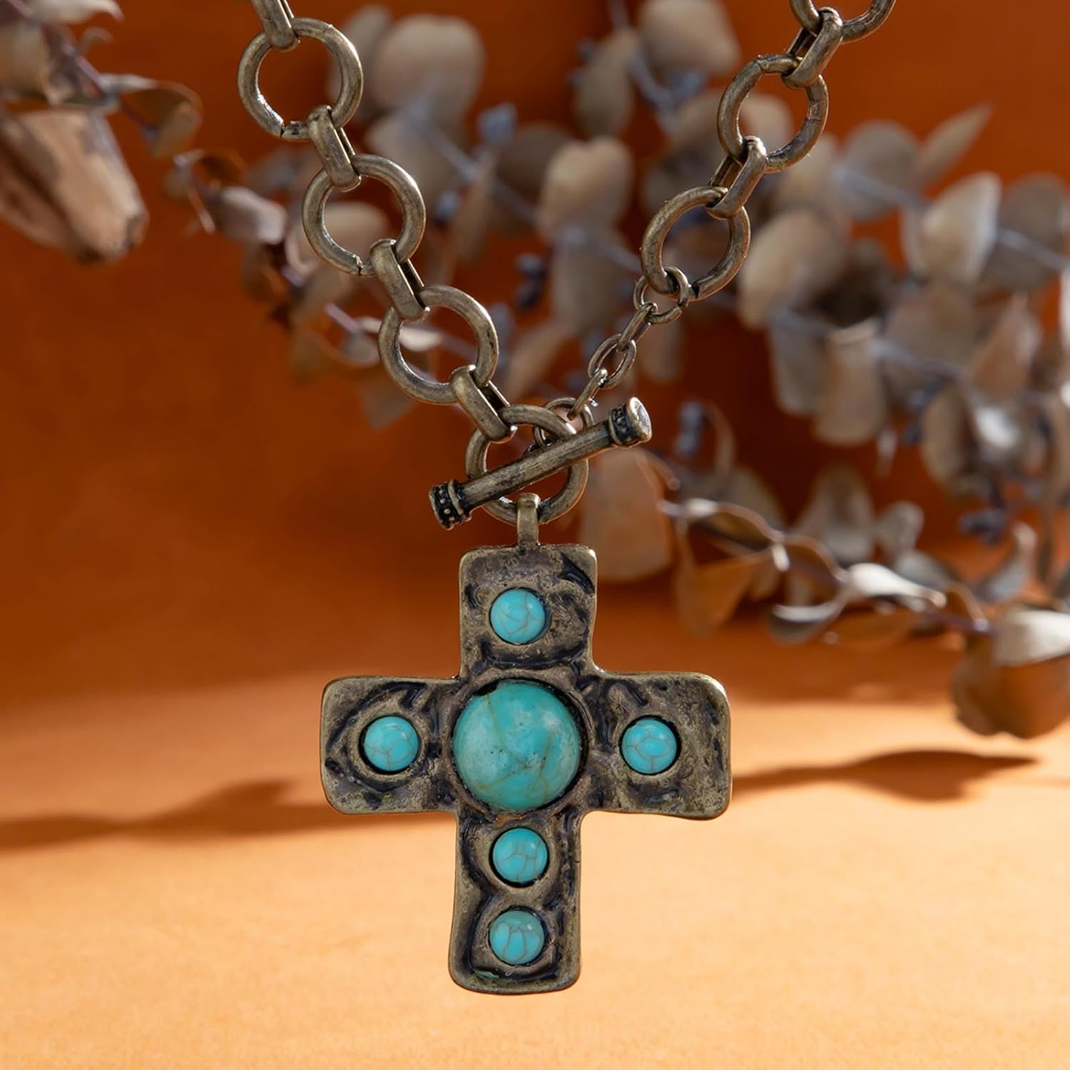 Aonklot Chunky Cross Necklace for Women Turquoise Necklace Gold Statement Chunky Necklaces Western Jewelry Outfits Boho Jewelry - Image 5