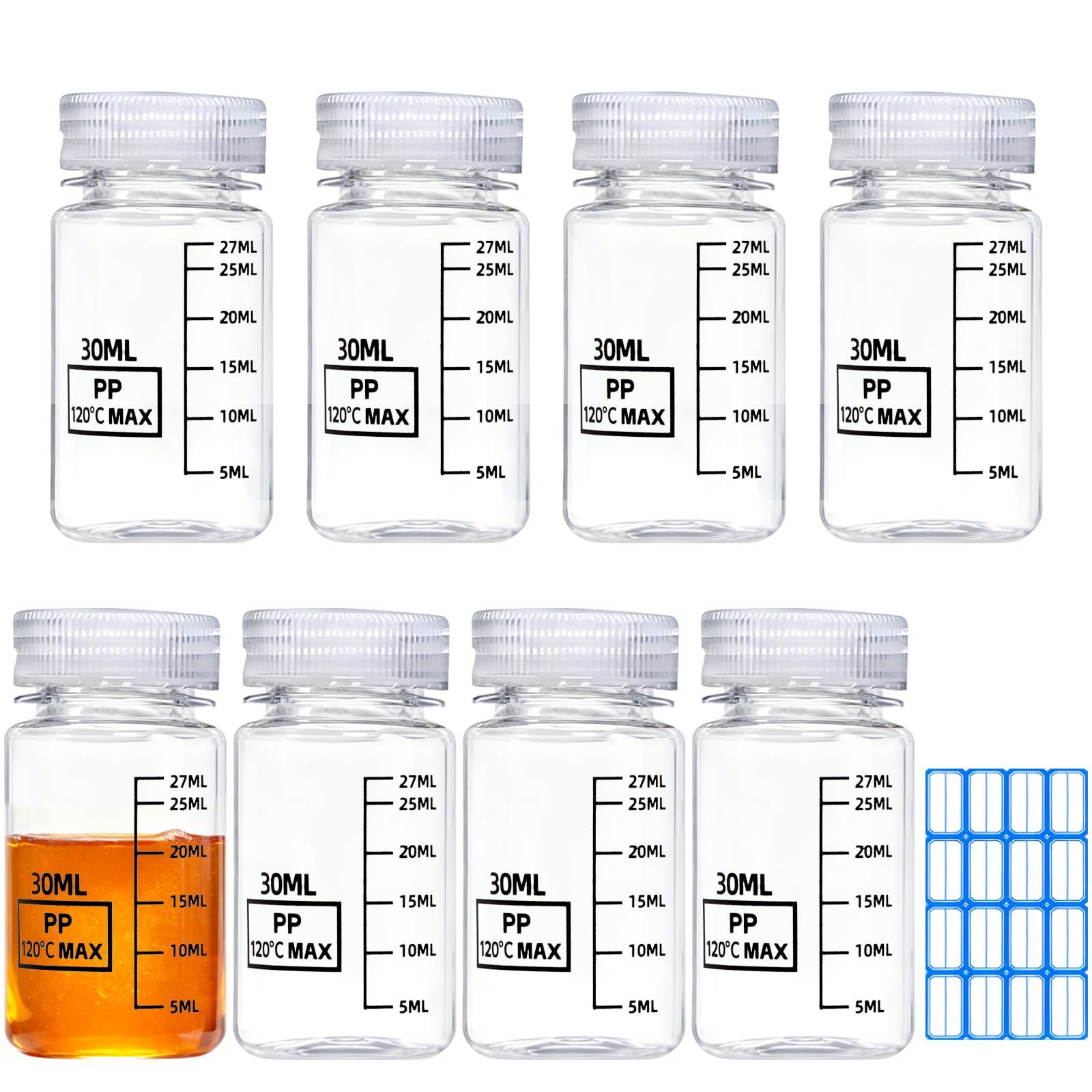 8er Set Weithalsflaschen 30 Ml – PP, Transparent, Auslaufsicher, Für Labor & Reisen