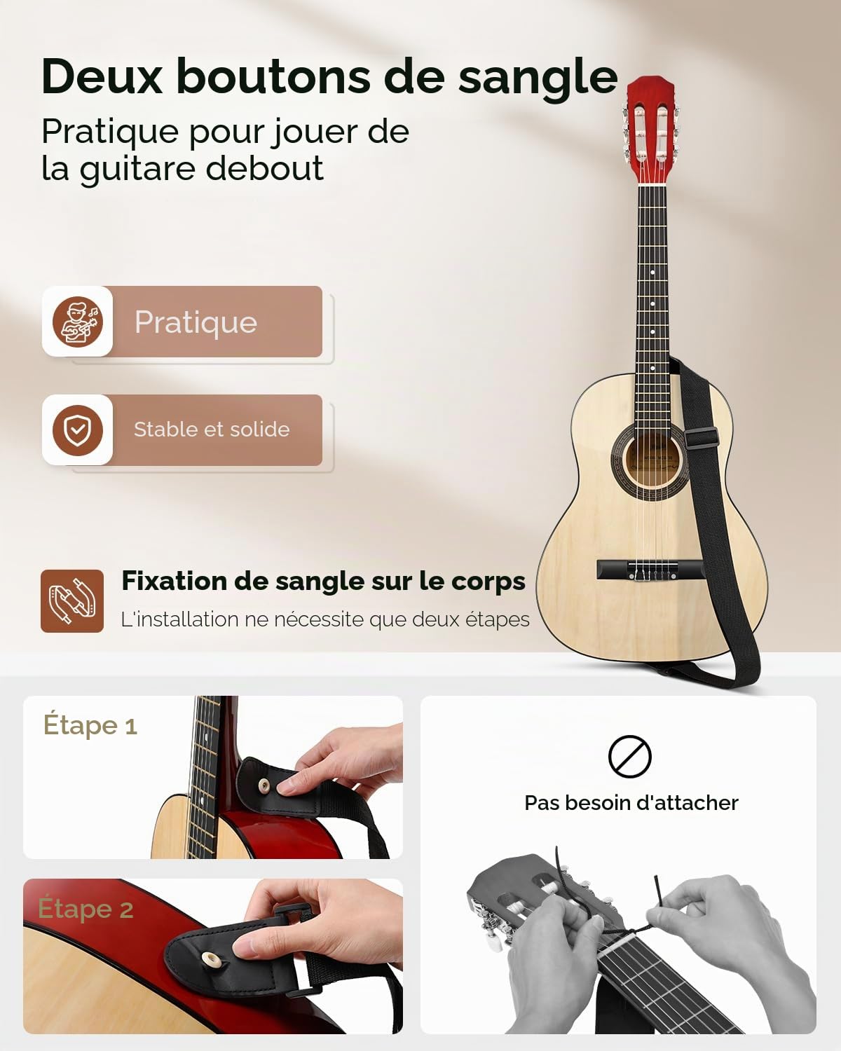 Moukey Guitare Acoustique 36 Pouces pour Débutants Enfants et Jeunes, guitare voyage Dreadnought 3/4 avec housse, accordeur, médiators, cordes nylon, capodastre et sangle