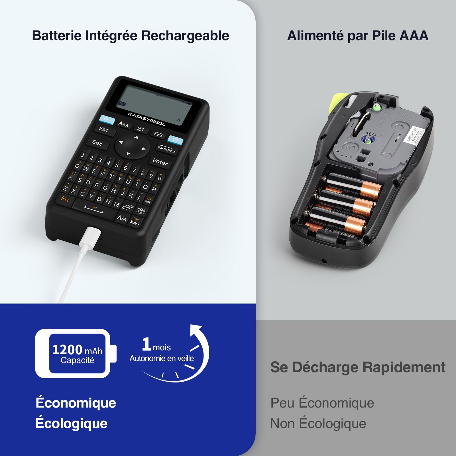 SUPVAN E11 Étiqueteuse Bluetooth avec 4 Rubans, Compatible avec Le Clavier et l'App, Plus de 30 Polices et 660+ Icônes, sans Encre, idéal pour la Maison, la Cuisine, Le Bureau, l'École, Noir