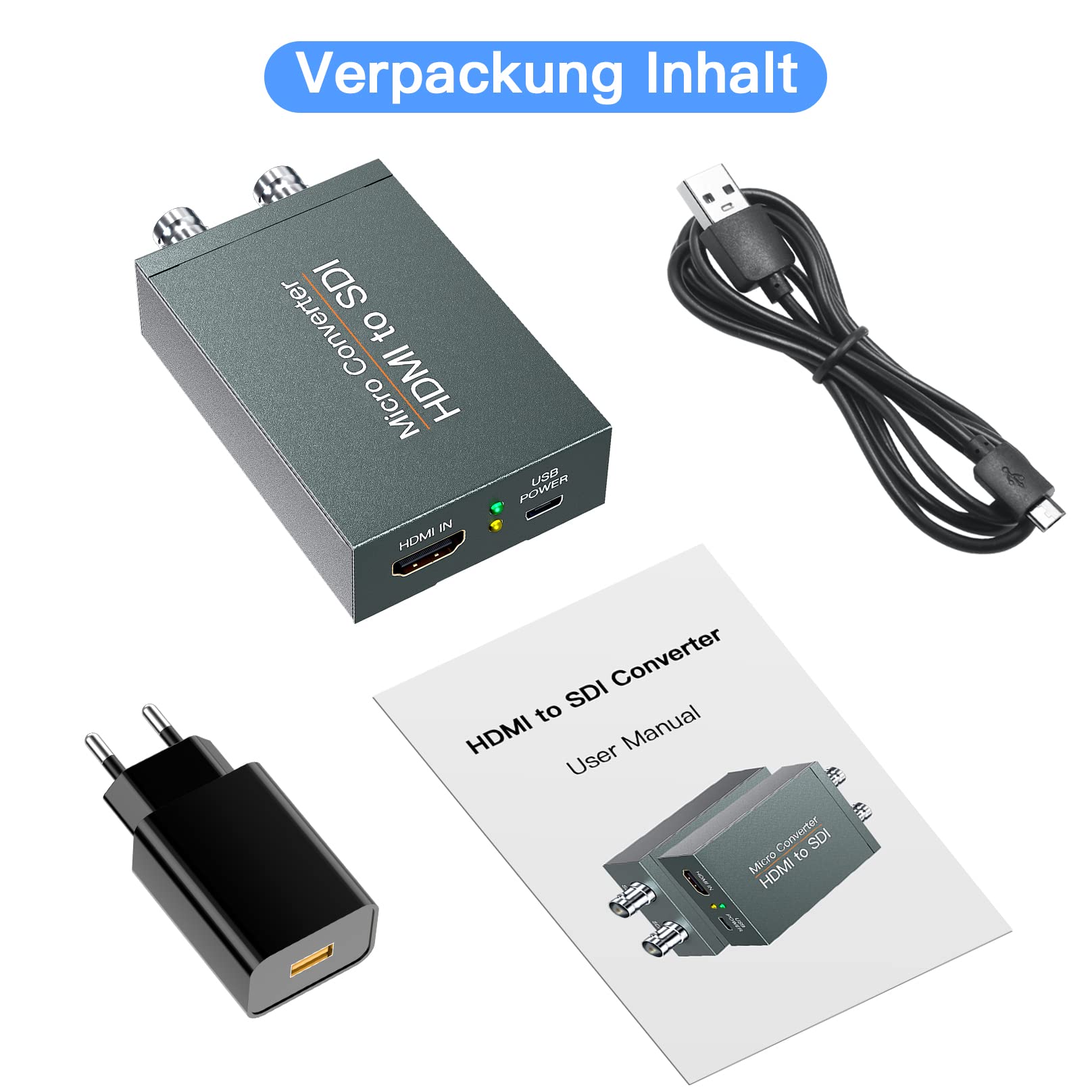 Convertitore HDMI a SDI, HDMI a 3G-SDI/HD-SDI, Audio Embedder 2 vie SDI, Supporta 1080P per fotocamera Home Cinema