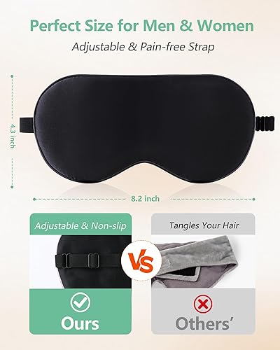 Miniatura 4 de BeeVines Máscara para dormir, paquete de 2 máscaras de ojos de seda pura 100% natural real con correa ajustable para dormir, cubierta de sombra de