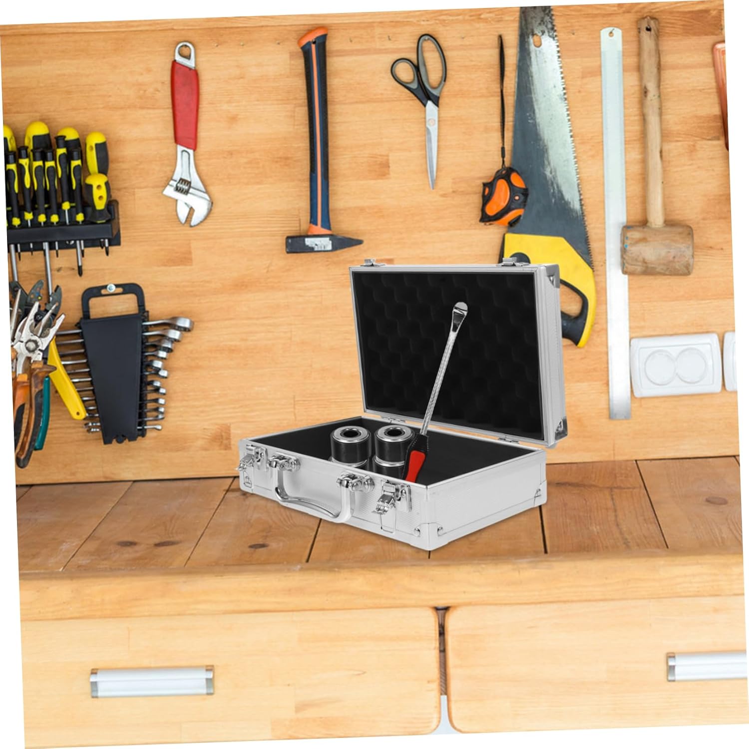 Artibetter Aluminum Tool Box Portable Carrying Case Small Capacity Toolbox with Secure Lock Lightweight Handheld Tool Suitcase for Electronics and Accessories