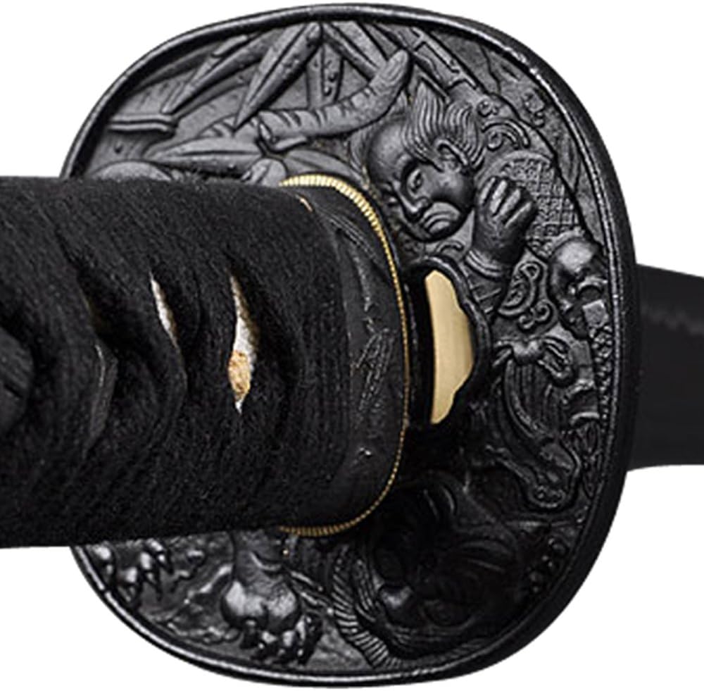 Handmade Sword - Functional Samurai Wakizashi Sword, Fully Hand Forged, 1045 Carbon Steel, Heat Tempered, Full Tang, Sharp, Samurai Bamboo Tsuba, Black Scabbard