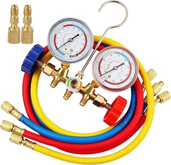 R410A Manifold Gauge Set, 3 Way AC Diagnostic Manifold Gauge Set for R410a R22 R134a R404a Refrigerant,Automotive AC Manifold R410a Adapters,with 3ft Hoses
