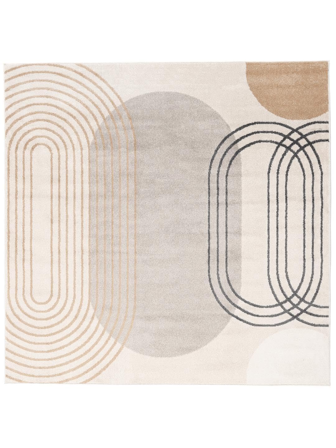 RugVista Amphi Tappeto, 200 x 200 cm, Beige/Giallo | Moderni, Quadrata, Pelo medio, Lavabile solo a secco, Oeko-Tex 100, Soggiorno, Camera da letto