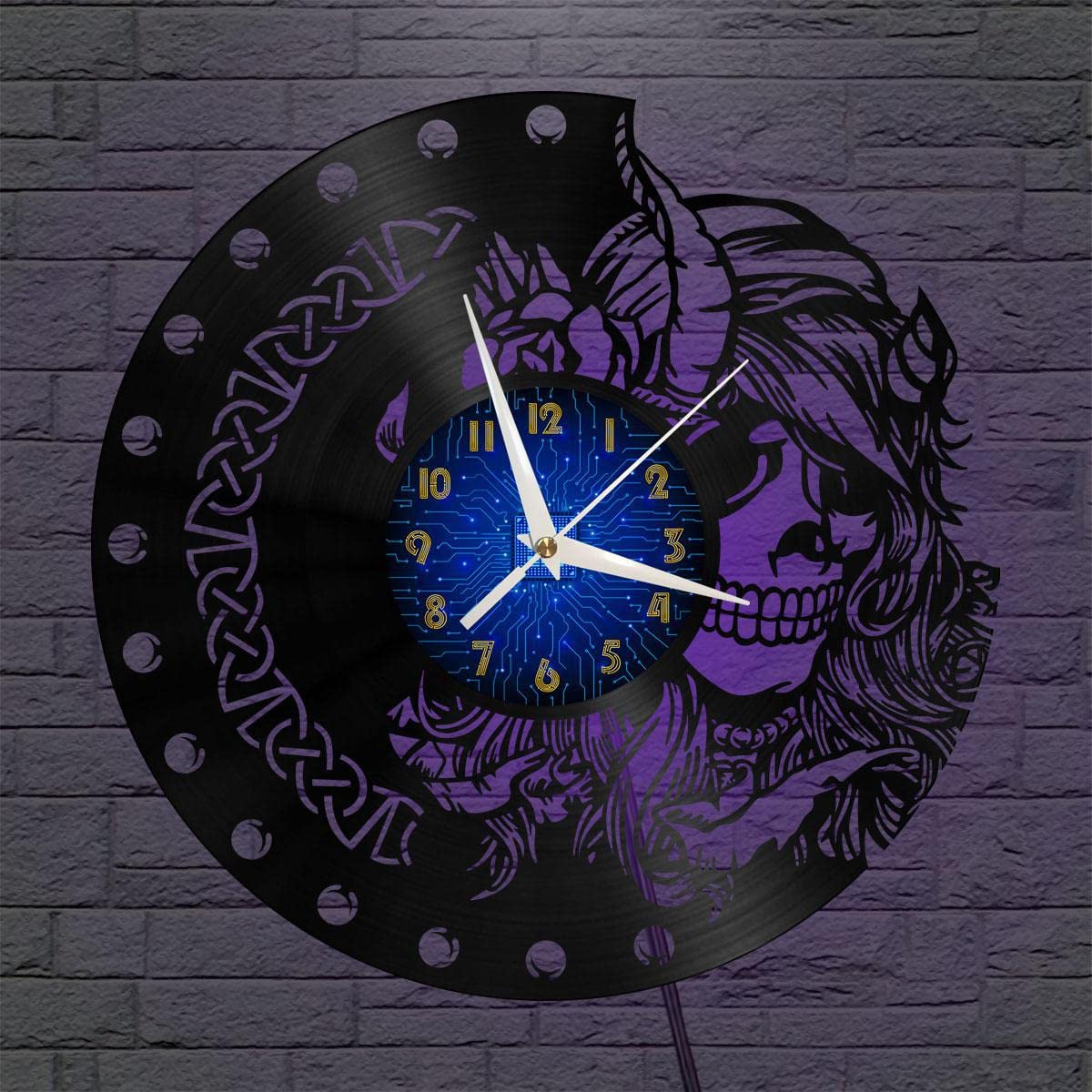 Horloge murale en vinyle squelette féminin LED 12 pouces noir