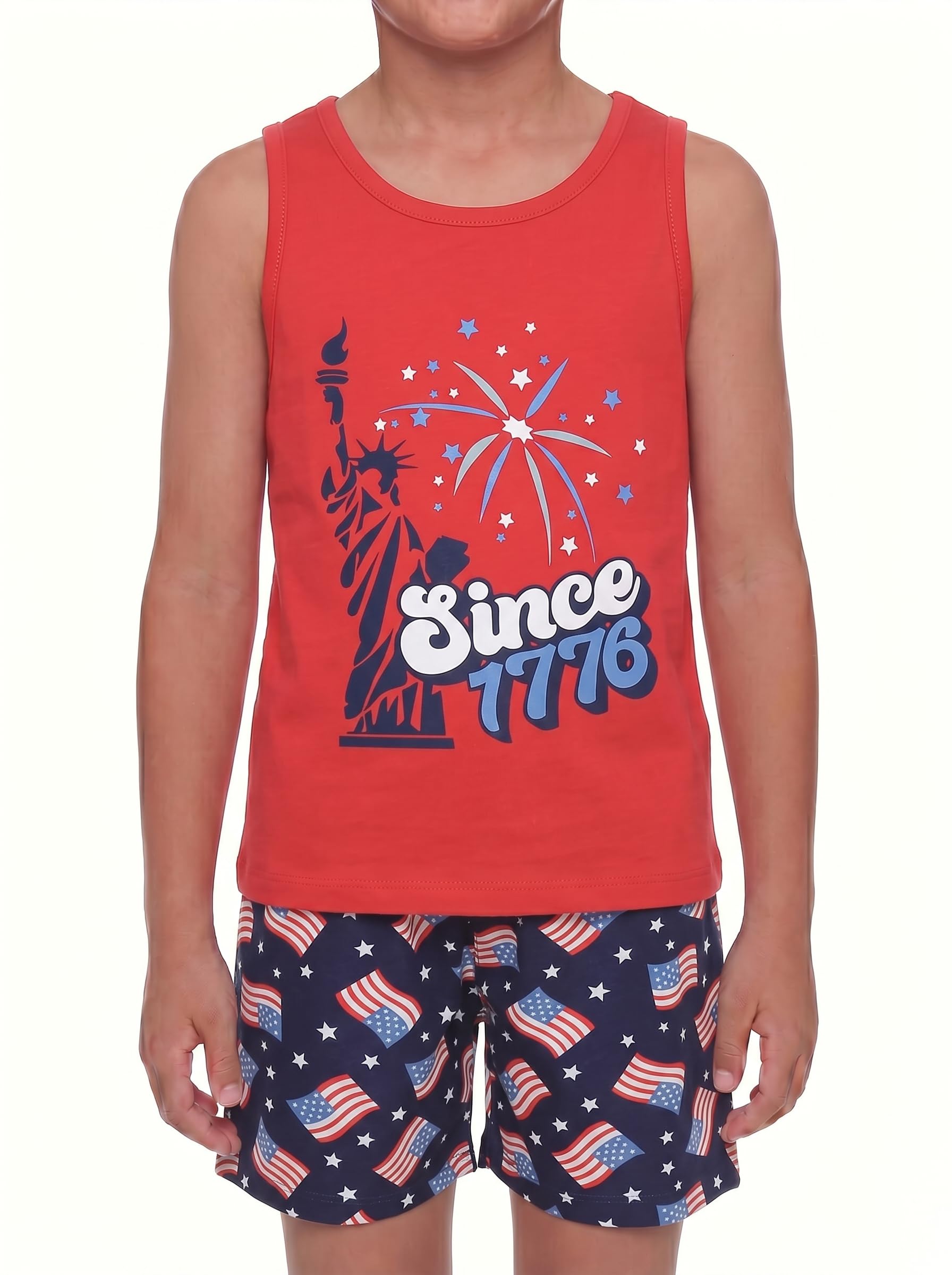 Unique Baby Boys American Boy 4th of July 2pc Tank Shorts Set
