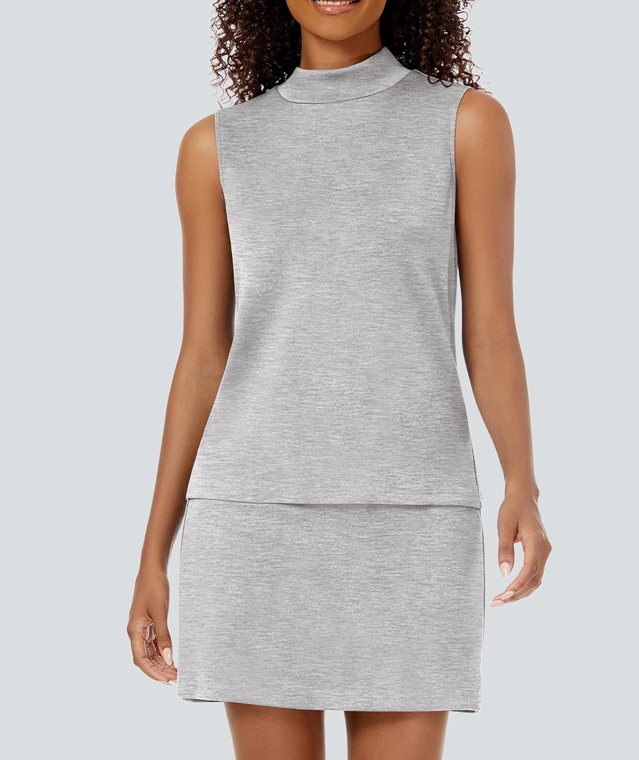 Casly Lamiit Two Piece Skirt Set for Women Sweatsuits Tennis Outfits Casual Mock Neck Sleeveless Top Elastic Short Skorts - Image 2