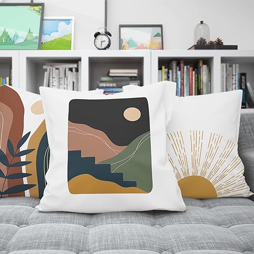 Miniatura 5 de Juego de 6 fundas de almohada abstractas bohemias de 18 x 18 pulgadas, fundas de almohada rústicas con hojas de puesta de sol, funda de almohada