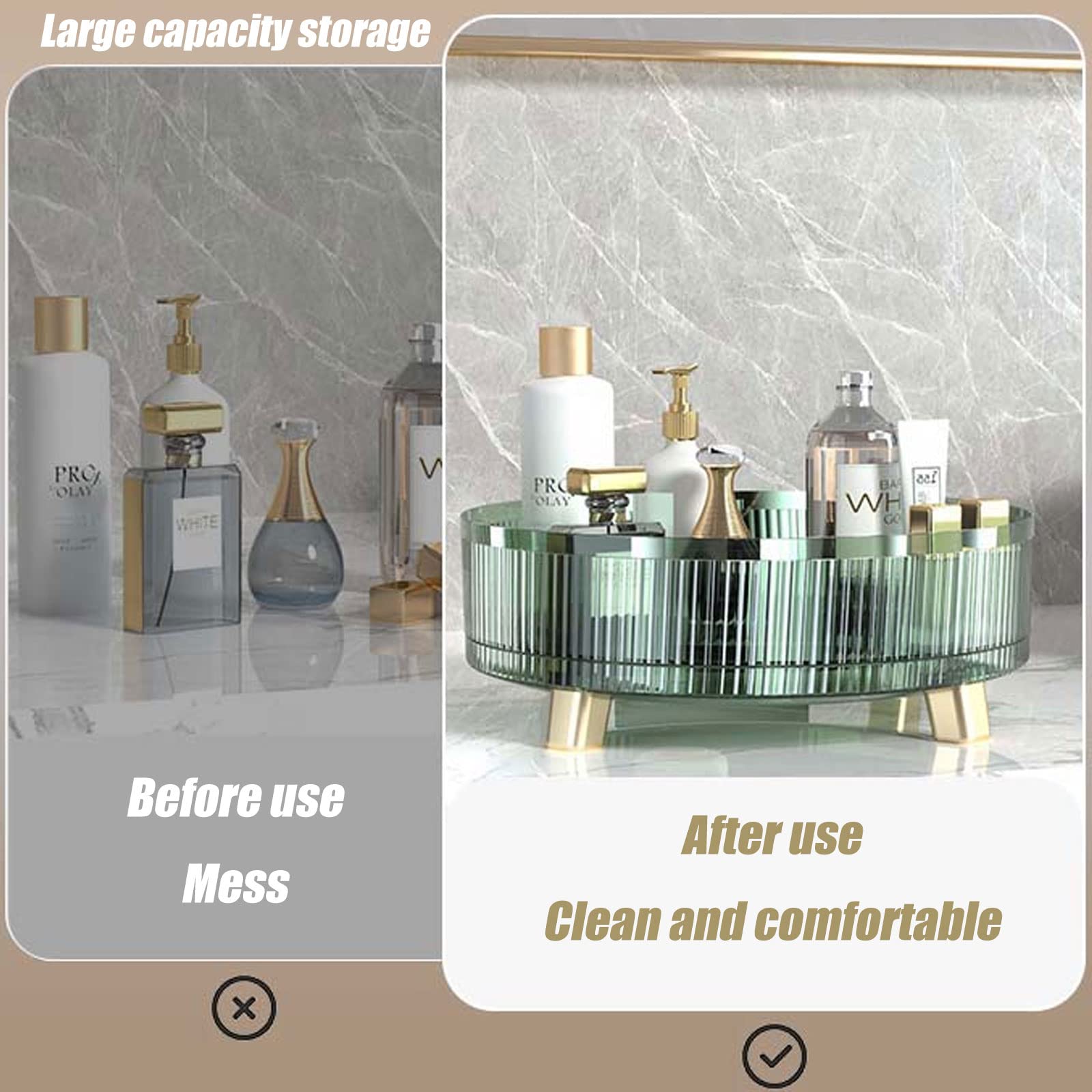 Lazy Susan Plateau tournant à 360° en plastique transparent pour maquillage, salle de bain, cuisine, salon, meuble-lavabo, solution d'économie d'espace