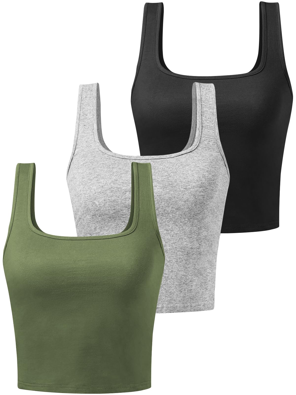 Porvike Sports Crop Tank Tops for Women Cropped Workout Tops Racerback Running Yoga Tanks Cotton Sleeveless Gym Shirts 3 Pack
