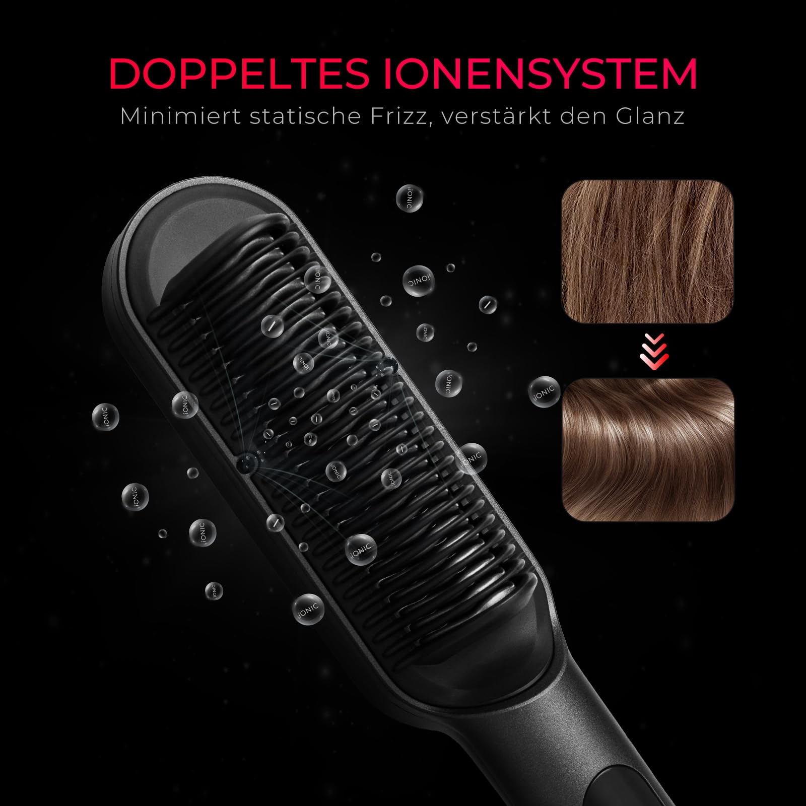 TYMO Haarglätter Bürste - Schnelles Glätten, Ionen Glättbürste, Anti-Frizz, 9 Temperatureinstellungen, LCD-Bildschirm, Schnelle Aufheizung, Verbrühungsschutz, Schwarz
