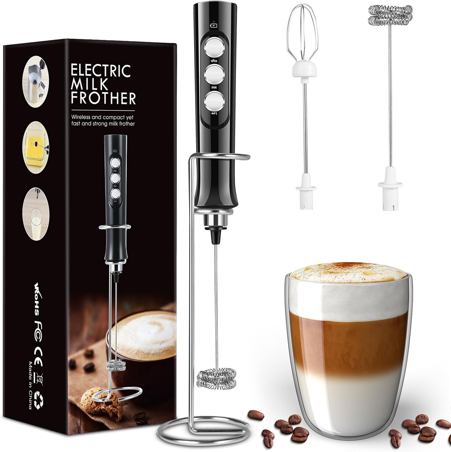 Rechargeable Milk Frother Handheld for Coffee, Kuwait Ubuy