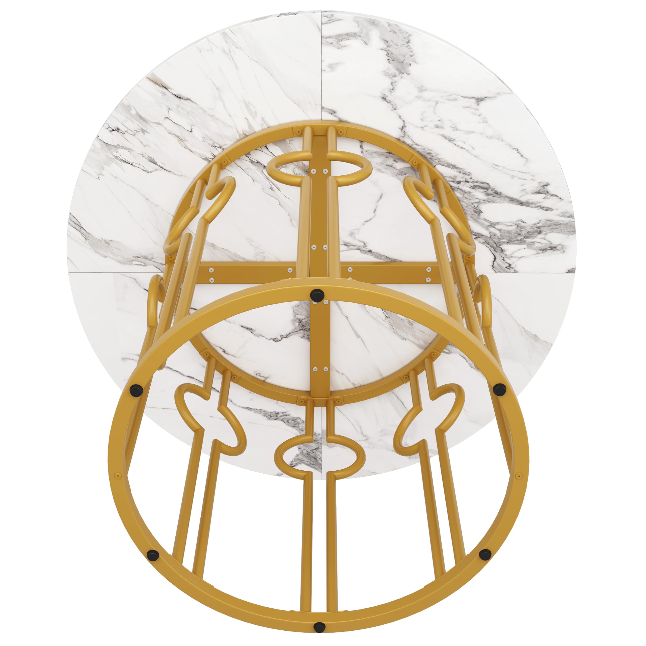 Merax Esstisch Runder 100cm, Moderner Küchentisch für 4-6 Personen, Esszimmertisch für Küchen, Wohnzimmer, Esszimmer, Büro, Künstlerisch geformte goldene Metallbeine, marmorierte MDF-Tischplatte