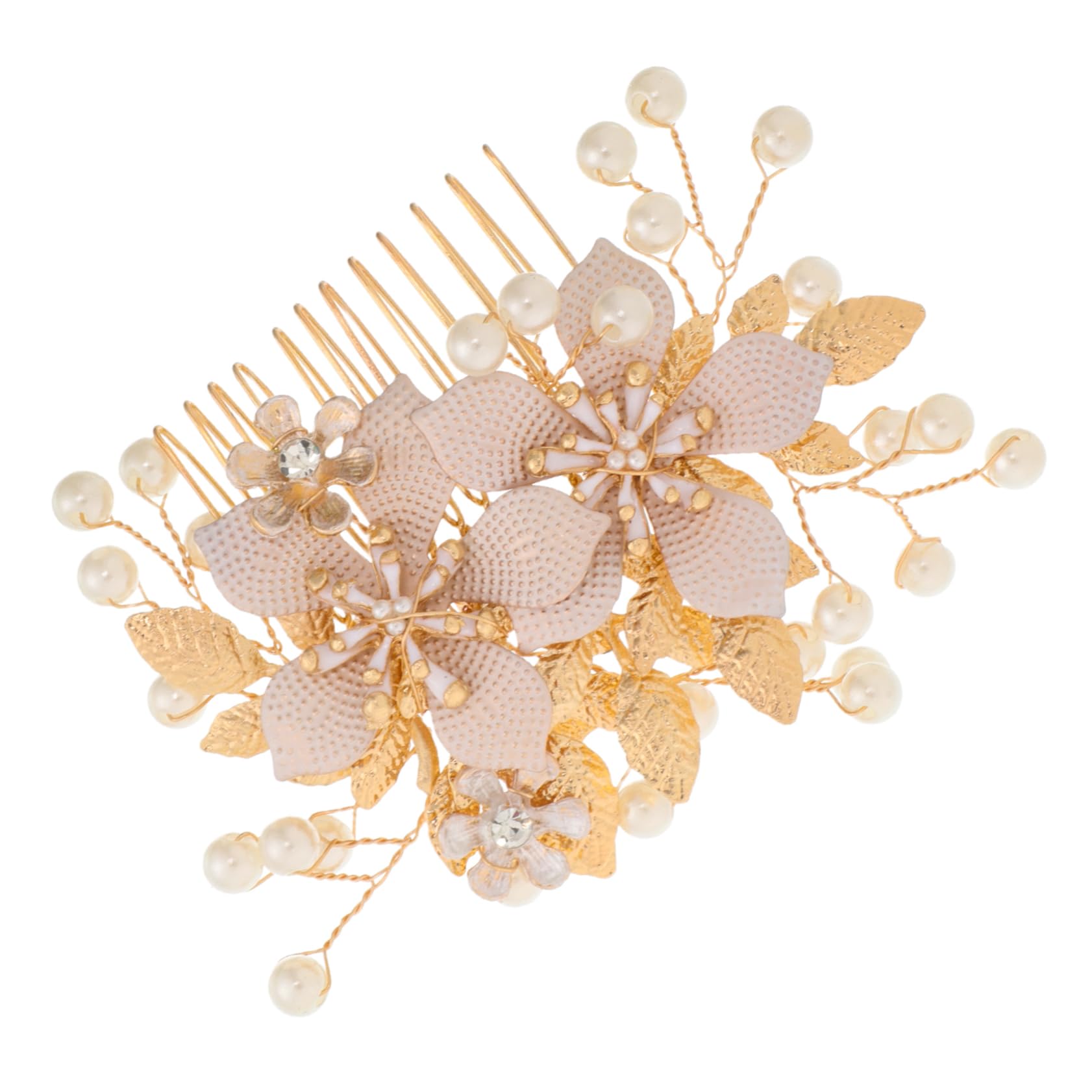 FRCOLOR Rhinestone Bridal Hair Comb with Fake Pearls Vintage Floral Side Comb Wedding Accessories for Women for Brides and Bridesmaids Elegant Hairpiece for Formal