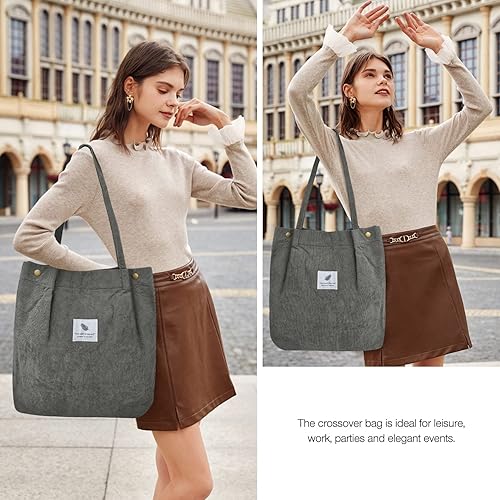 Miniatura 7 de Bolsas de mano para mujer, bolsa de hombro de pana con bolsillo interior para trabajo, playa, almuerzo, viajes, compras, bolsos