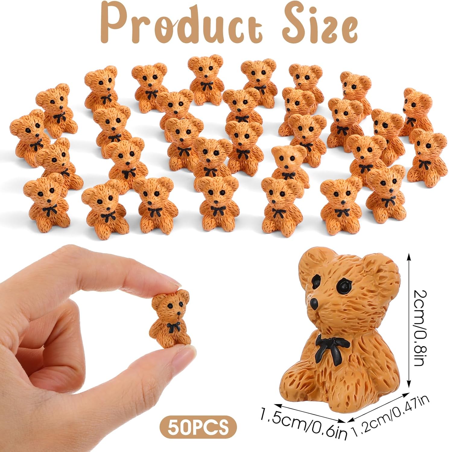 Prasacco 50 Pcs Mini Teddy Bears Mini Resin Figures Small Miniature Bear Cute Tiny Bears Animals Figurines for Fairy Gardens Car Decorations Party Favors Dollhouse Accessories - Image 2