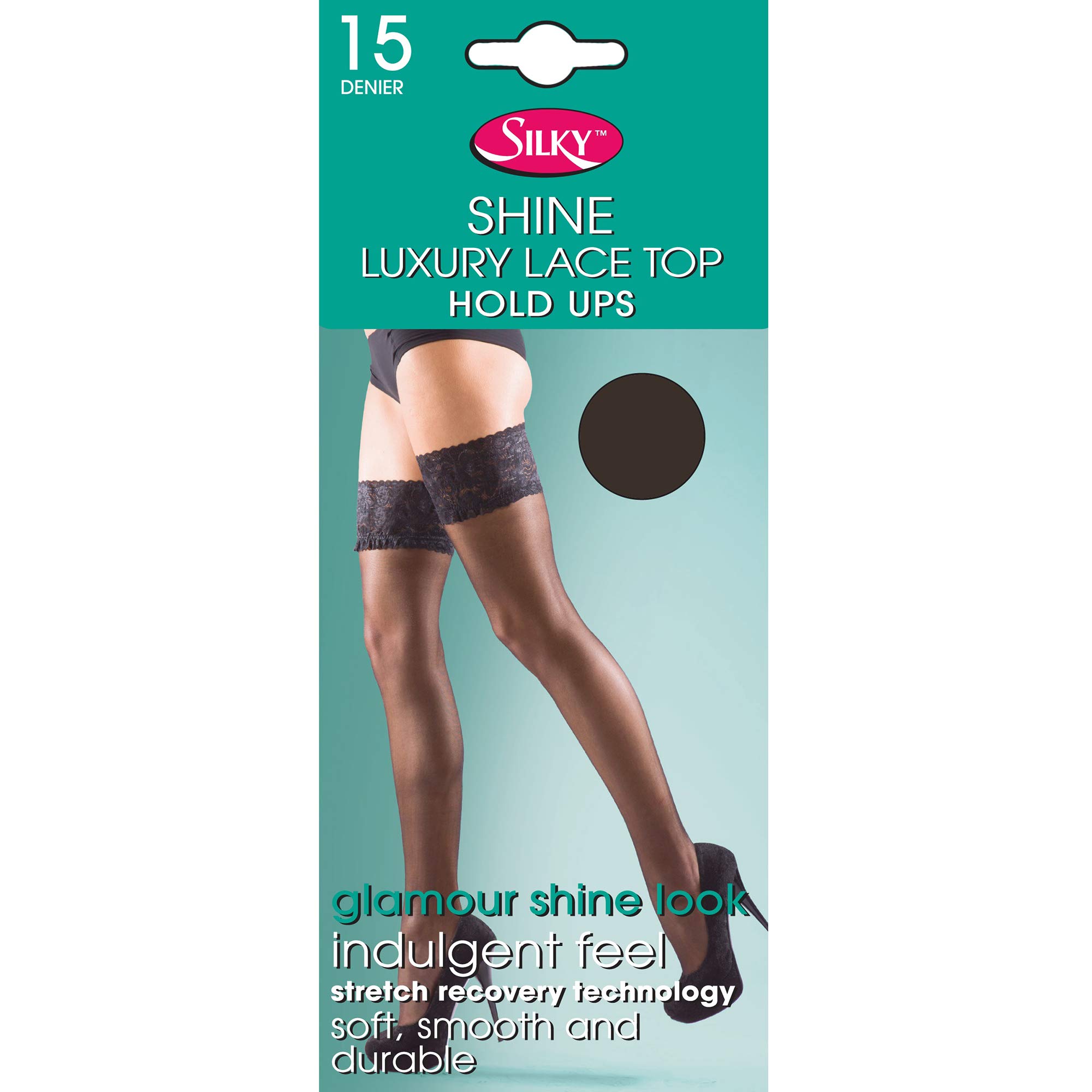 Silky Women's Barely Black / Shine Lace Top Hold Ups (1 Pair) (Medium (5Ft-5Ft8”)) (Barely Black)