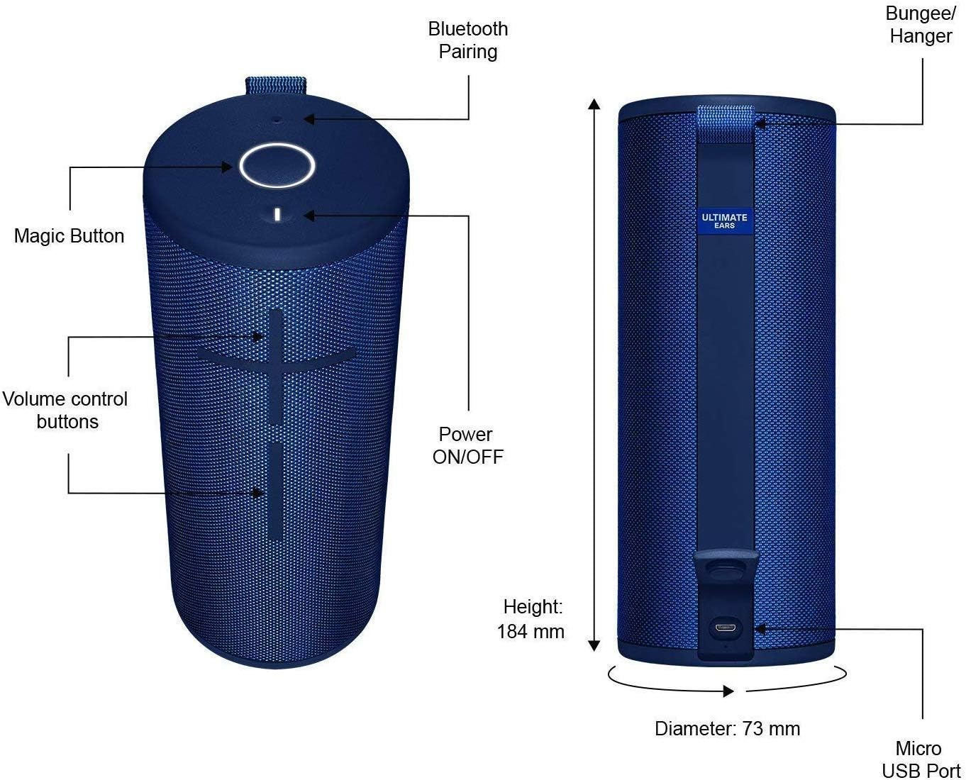 ultimate ears megaboom 3 portable bluetooth wireless waterproof speaker 2 pack lagoon bluenight black renewed