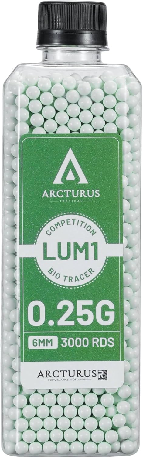 Arcturus Tactical Polished Competition Lumi Bio Tracer Match Grade Airsoft Pellets BBS Ammo 0.20g-0.32g, 3000 Rounds
